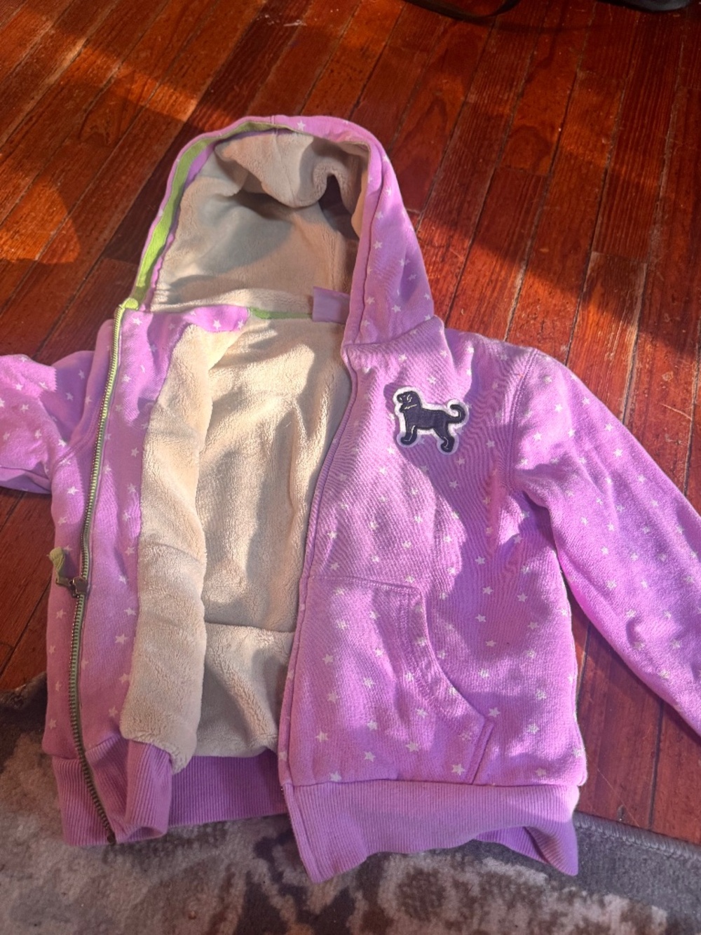 The Black Dog Kids Lavender Star Hooded Zip-Up soft lined  size small 6-7